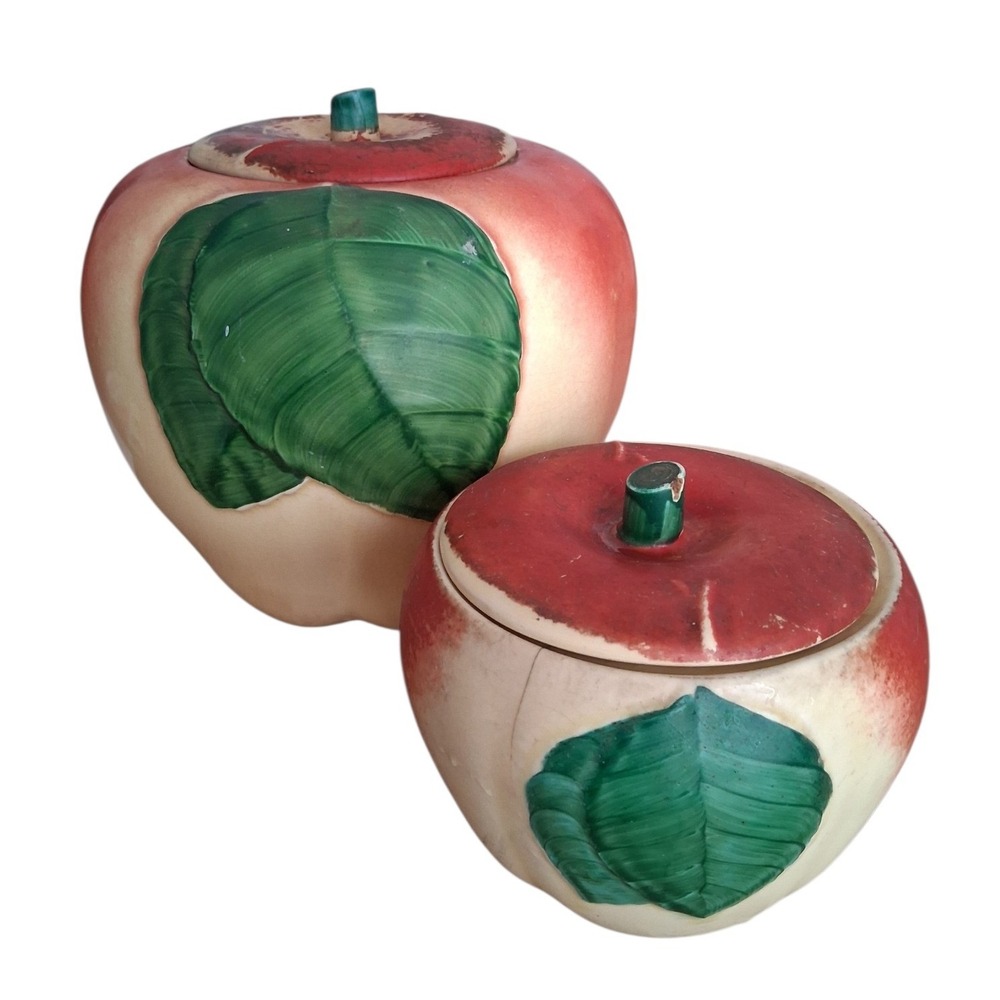 Vintage‎ 1940s Hull Pottery Apple Cookie Jars With Lid Kitchen Decor Grannycore